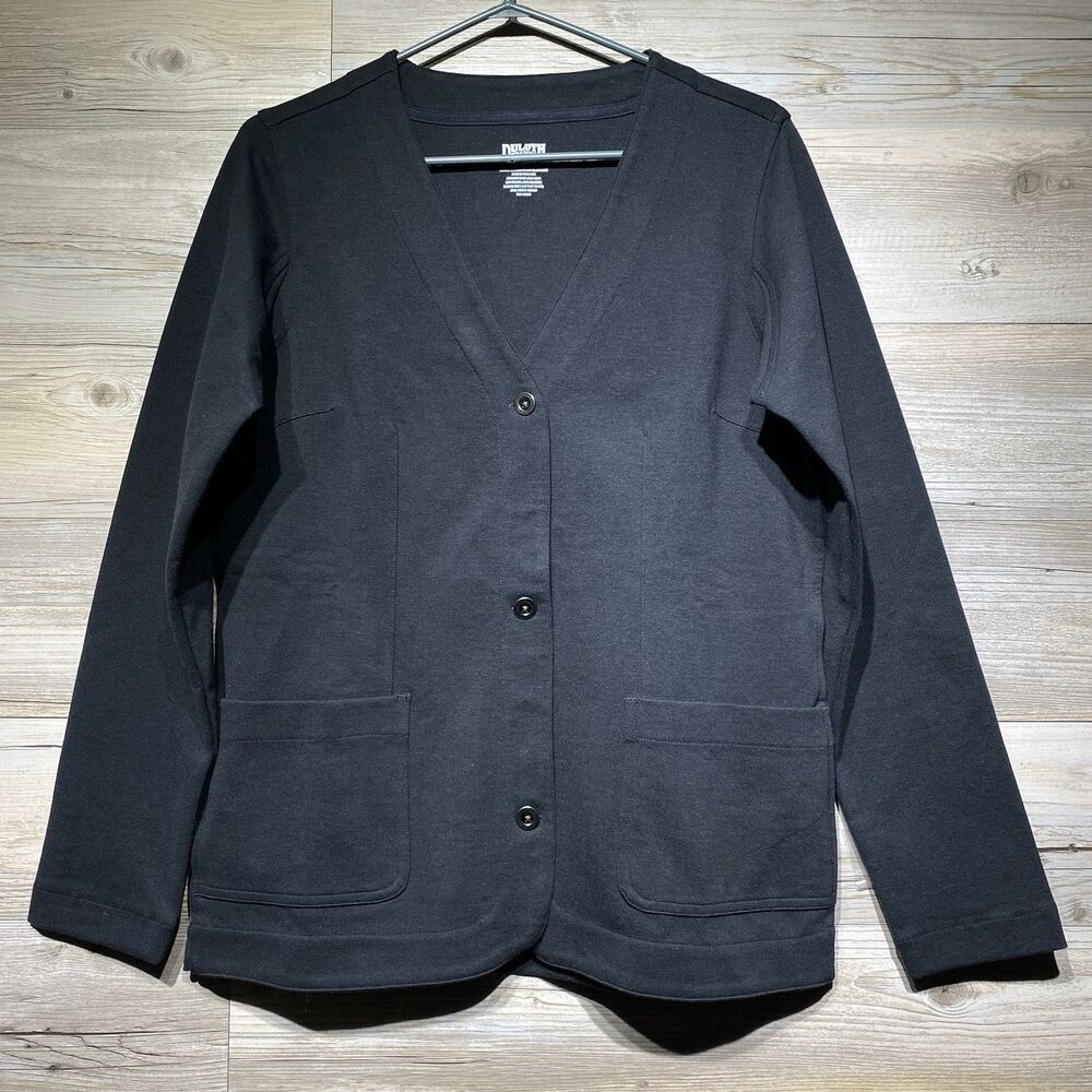 Duluth Trading Cotton Blend Ponte Cardigan Button Front Black Women’s Medium